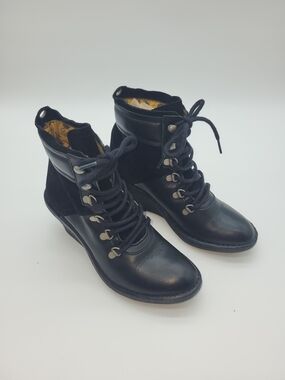 Fly London Black Lace-Up Wedge Ankle Boots